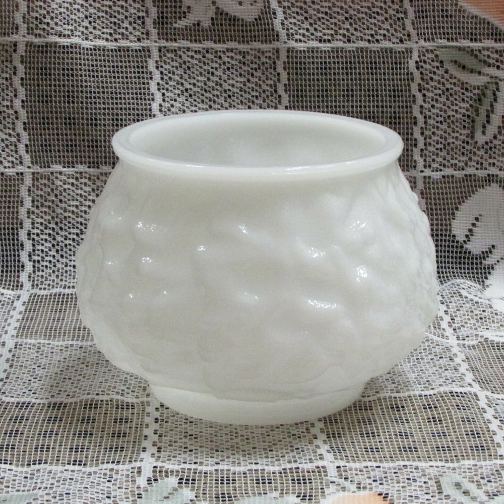 E.O. Brody Vintage Milk Glass Vase Round Snowball Shape Planter Wedding Decor